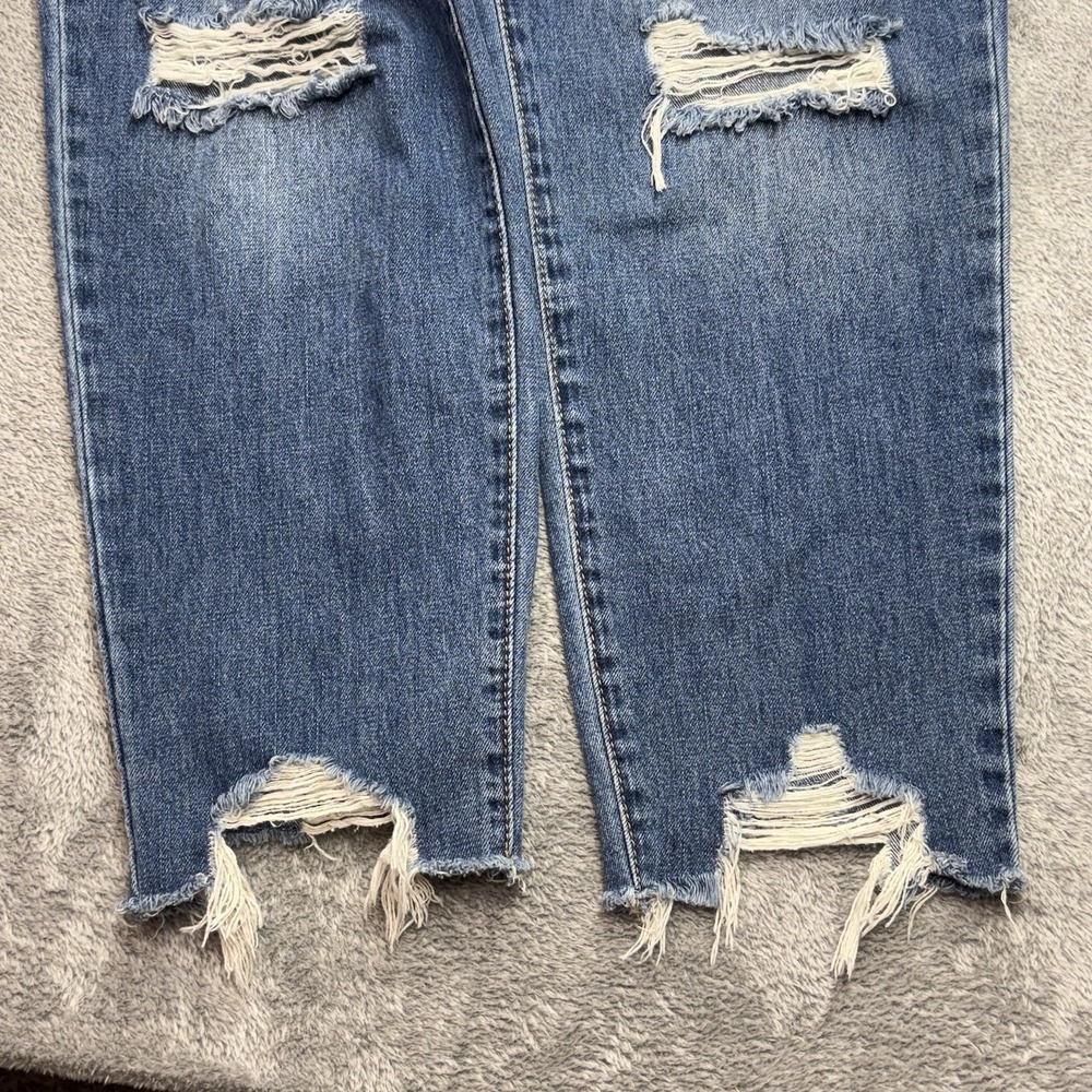 Rue21 Distressed Skinny Jeans Women Size 12 High Rise Blue Denim Raw Hem - Picture 3 of 14